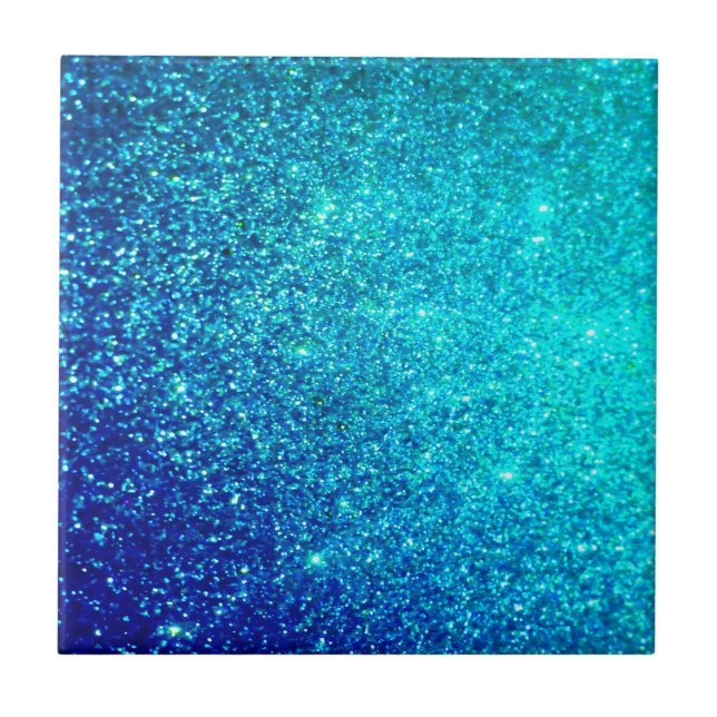 Sparkling Blue Glittery Ombre Teal Colourful Cute Tile (Front)