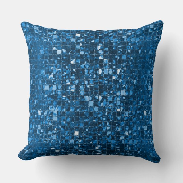 Sparkling Blue Mosaic Pattern Throw Pillow (Front)