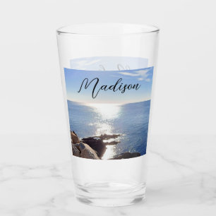 Sparkling Blue Ocean Custom Name Glass