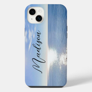 Sparkling Blue Ocean Custom Name iPhone 14 Plus Case