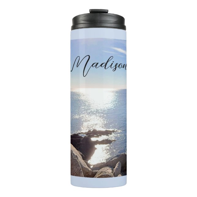 Sparkling Blue Ocean Custom Name Thermal Tumbler (Front)