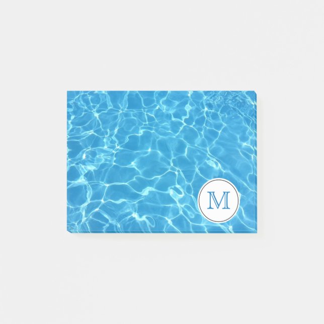 Sparkling Blue Swimming Pool Blue Water Monogram Post-it Notes (Front)