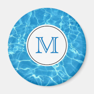 Sparkling Blue Swimming Pool Water Monogram Magnet