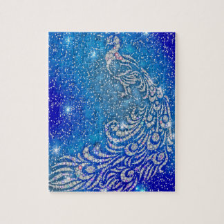 Sparkling Blue & White Peacock Jigsaw Puzzle