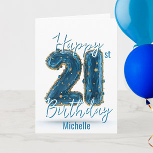 Sparkling Blue with Gold Accents 21st Birthday Card