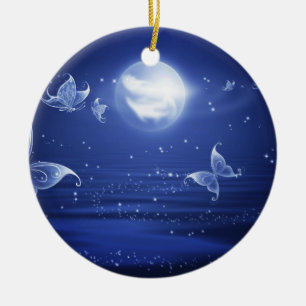 Sparkling Butterflies Luna moths fly by moon light Ceramic Tree Decoration