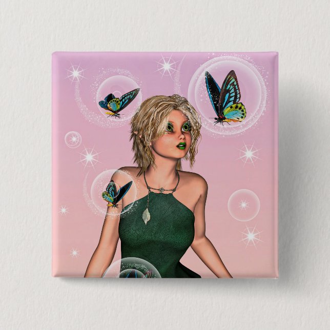 Sparkling Butterfly Fairy Fantasy Art 15 Cm Square Badge (Front)