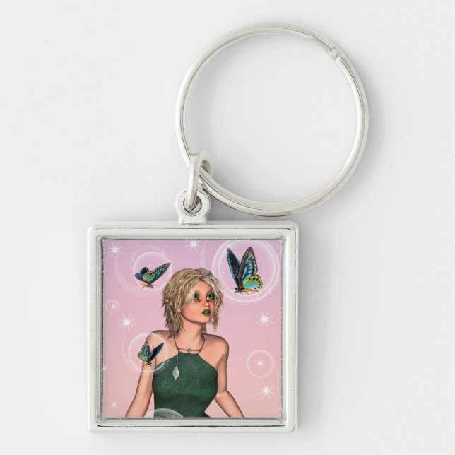 Sparkling Butterfly Fairy Fantasy Art Key Ring (Front)