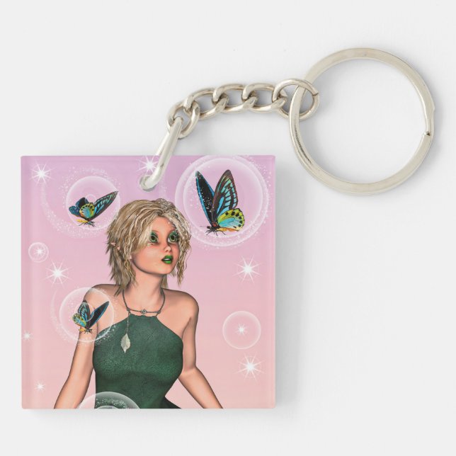 Sparkling Butterfly Fairy Fantasy Art Key Ring (Back)