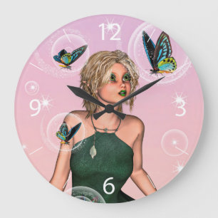 Sparkling Butterfly Fairy Fantasy Art Large Clock