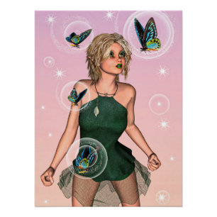 Sparkling Butterfly Fairy Fantasy Art Poster