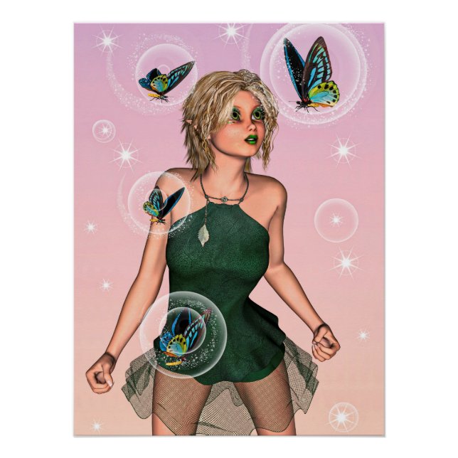 Sparkling Butterfly Fairy Fantasy Art Poster (Front)