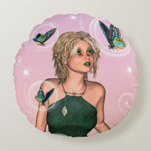 Sparkling Butterfly Fairy Fantasy Art Round Cushion