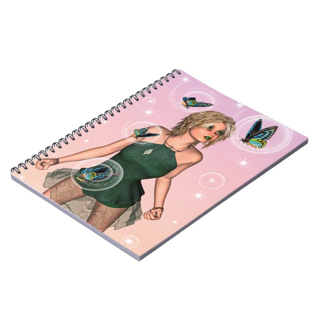 Sparkling Butterfly Fairy Fantasy Art Spiral Notebook (Left Side)