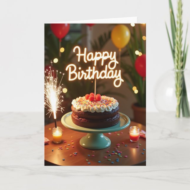 Sparkling Cake Birthday Card (Front)
