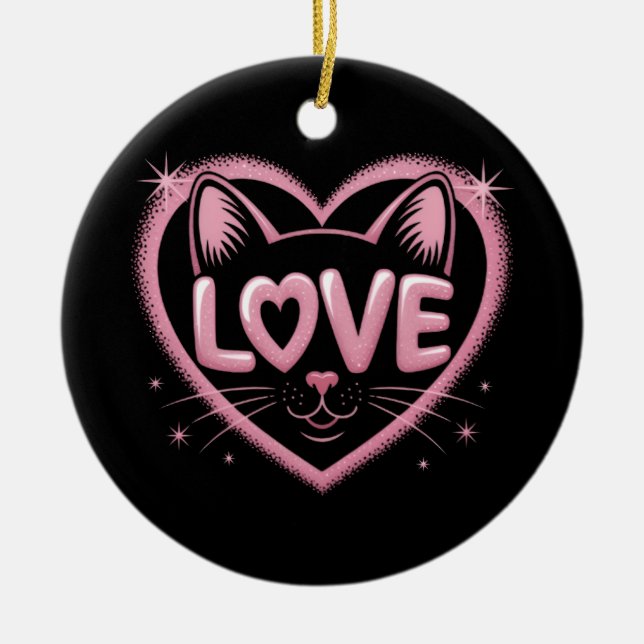 Sparkling Cat Love Ceramic Tree Decoration (Front)