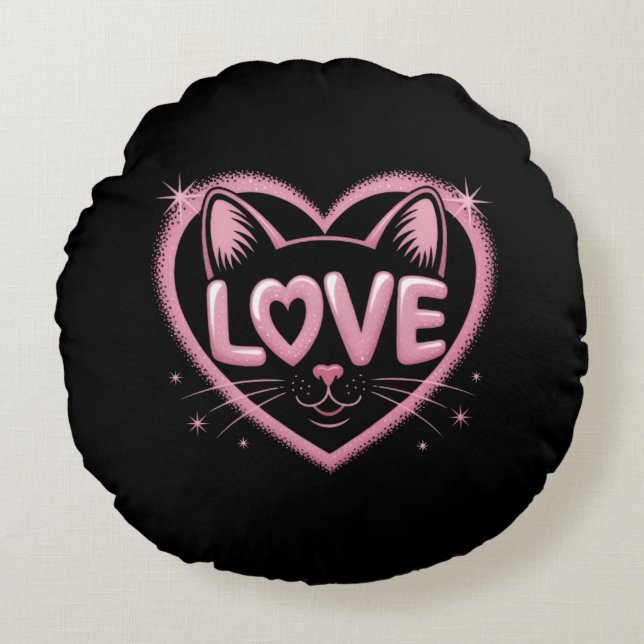 Sparkling Cat Love Round Cushion (Front)