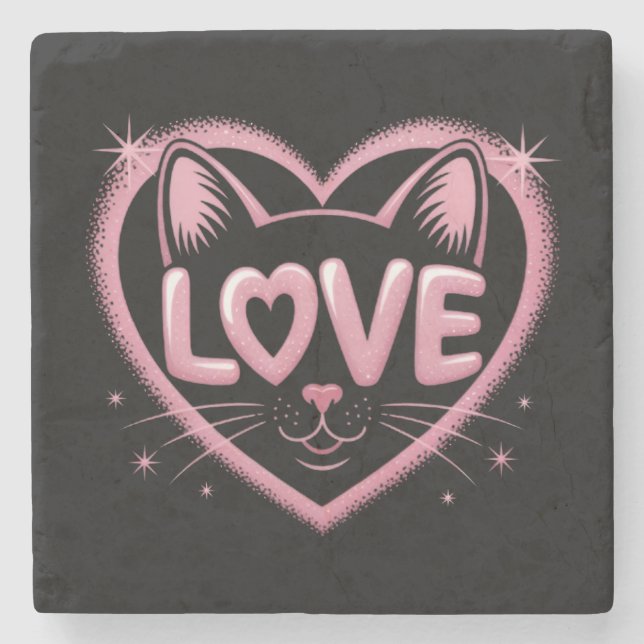 Sparkling Cat Love Stone Coaster (Front)