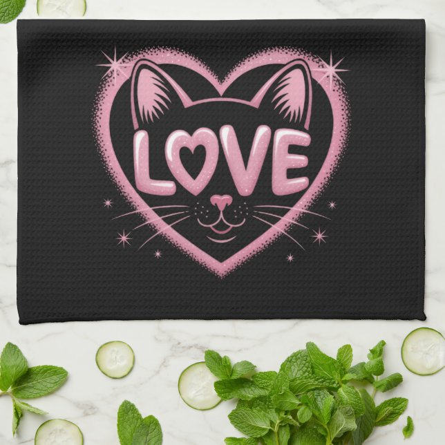 Sparkling Cat Love Tea Towel (Folded)