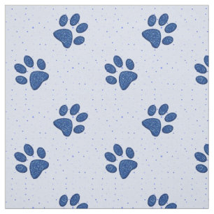 sparkling cat paw print - blue fabric