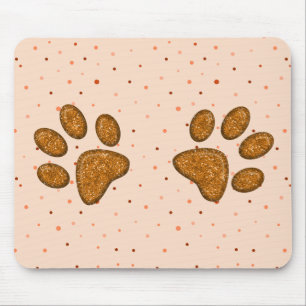 sparkling cat paw print - orange mouse pad