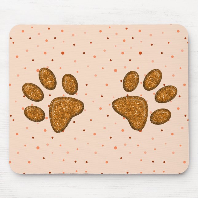 sparkling cat paw print - orange mouse pad (Front)