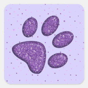 sparkling cat paw print - purple square sticker