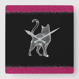 Sparkling Cat Square Wall Clock