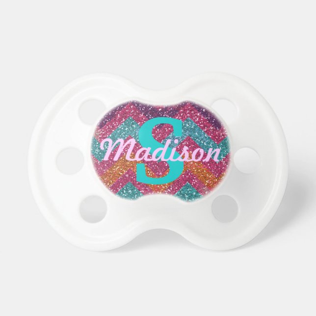 Sparkling Chevron Personalised Baby Girl Pacifier (Front)