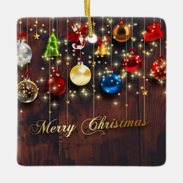 Sparkling Christmas balls, Stars & snowflakes Ceramic Tree Decoration (Front)