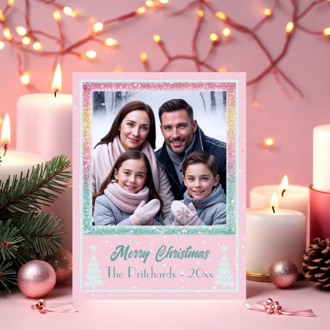 Sparkling Christmas Family Photo Holiday Postcard (Front)
