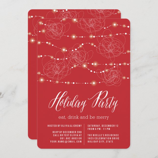 Sparkling Christmas Lights Holiday Party Invite (Front/Back)