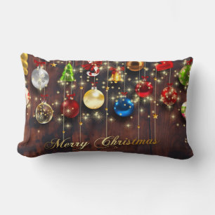 Sparkling Christmas Ornament & snowflakes Lumbar Cushion