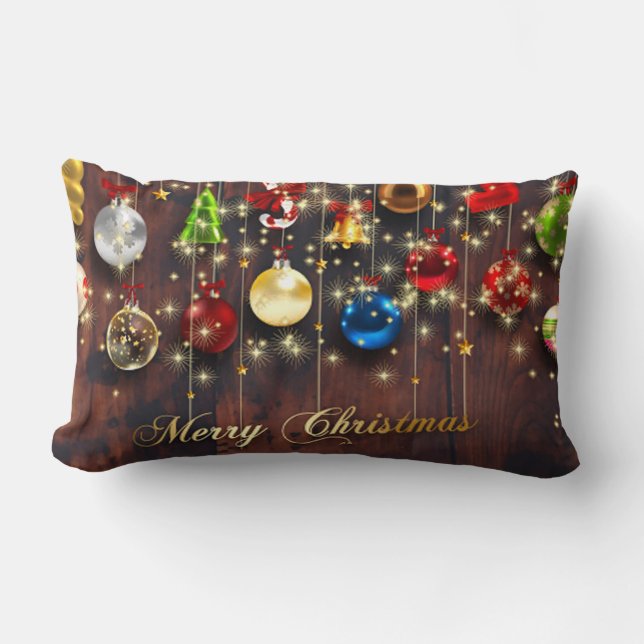 Sparkling Christmas Ornament & snowflakes Lumbar Cushion (Front)