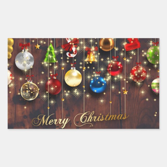 Sparkling Christmas Ornament & snowflakes Rectangular Sticker (Front)