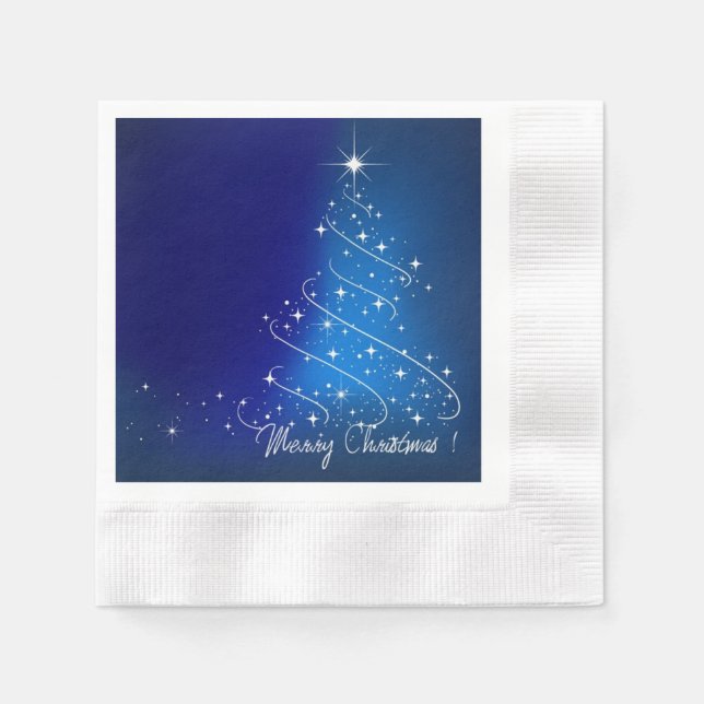Sparkling Christmas Tree, Blue, Party Napkin (Front)