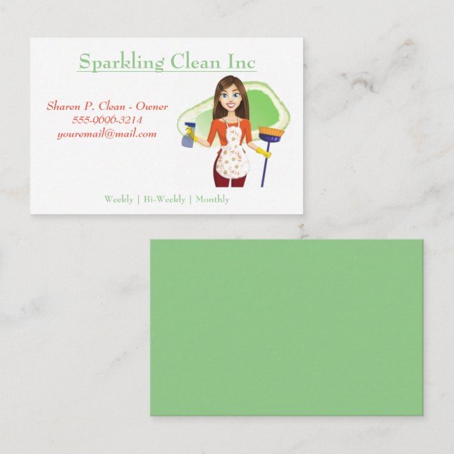Sparkling Clean Girl House Cleaning Service Business Card (Front/Back)