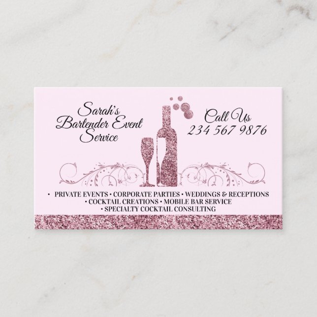 Sparkling Cocktail Bartender Service Business Card (Front)