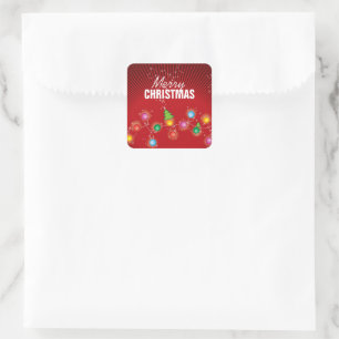 Sparkling Colourful Christmas Tree Lights Holiday Square Sticker