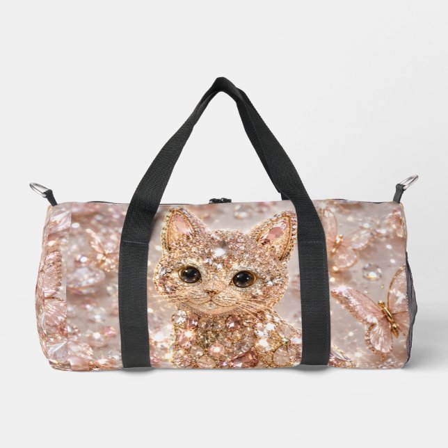 Sparkling Crystal Cute Cat Aesthetic small duffel  Duffle Bag (Front)