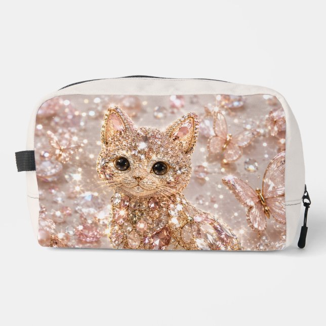 Sparkling Crystal Cute Cat Aesthetic Toilette Bag (Front)