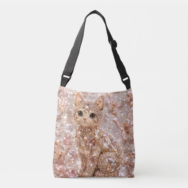 Sparkling Crystal Cute Cat Aesthetic Tote Bag (Front)