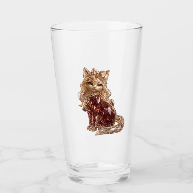 Sparkling Crystal Cute Cat Luxury  Glass (Front)