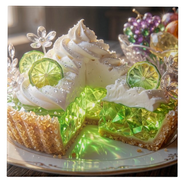 Sparkling Crystal Key Lime Pie Dessert Art Tile (Front)