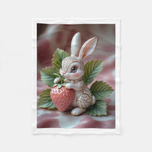 Sparkling Crystal Rabbit with Strawberry Fleece Bl Blanket