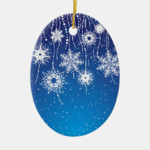 Sparkling Dangling Snowflakes on Blue Ceramic Tree Decoration