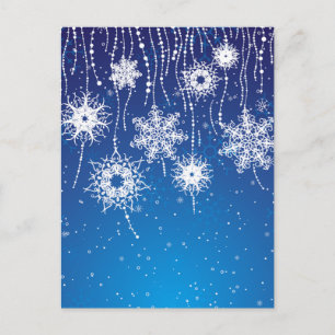Sparkling Dangling Snowflakes on Blue Postcard