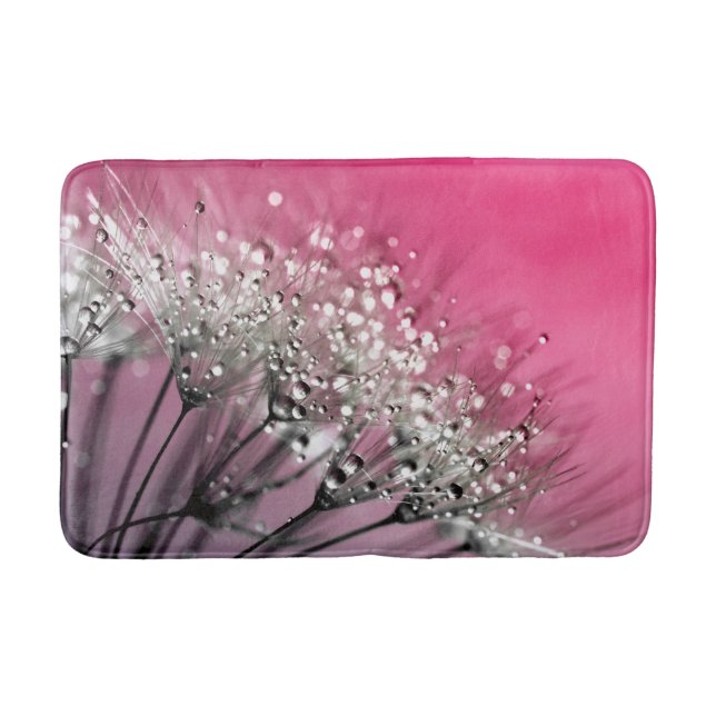 Sparkling Dew Dandelion Hot Pink Background Bath Mat (Front)