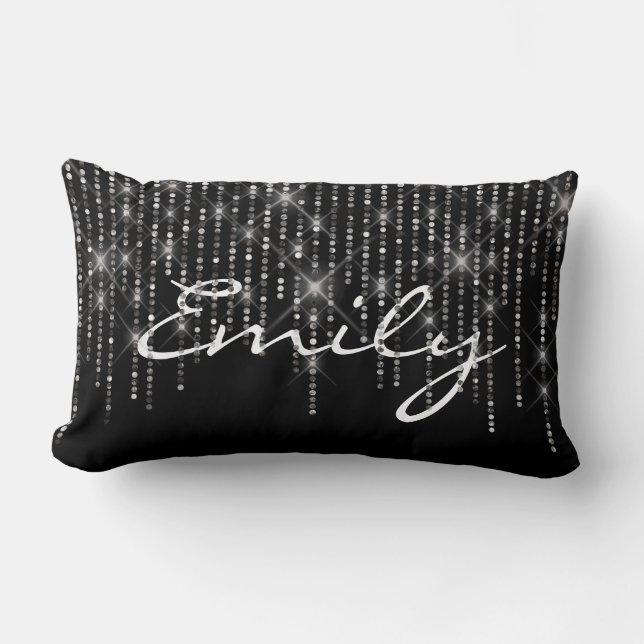 Sparkling Diamonds on Black Lumbar Cushion (Front)