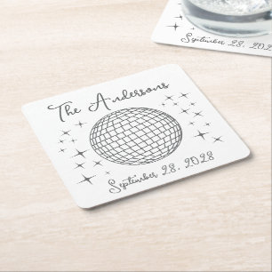Sparkling Disco Ball Personalised Wedding Square Paper Coaster